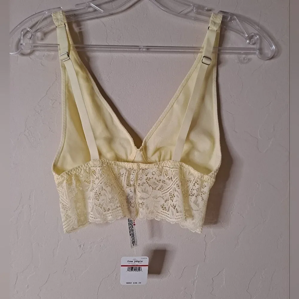 Free People Pale Yellow Lace Longline Bralette XS